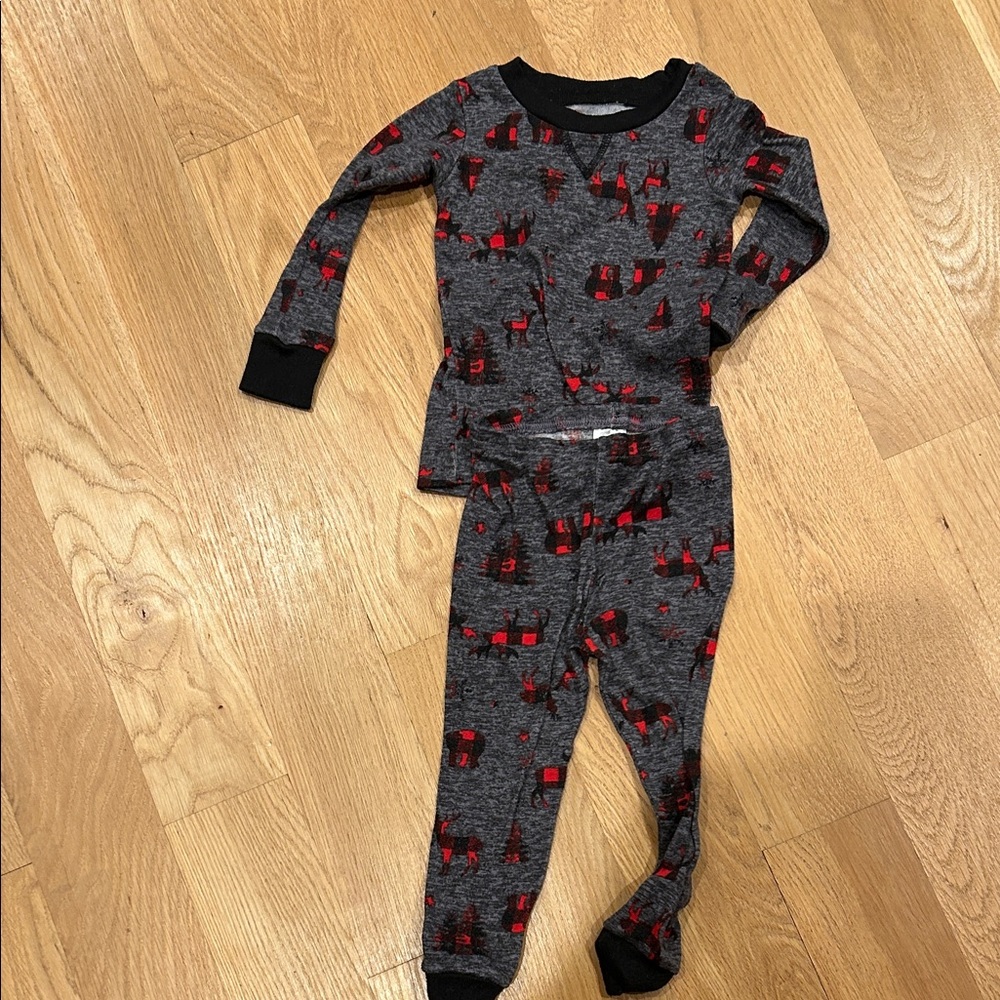 PJ Essentials Christmas Cozy Kids Pajamas in Gray and Red